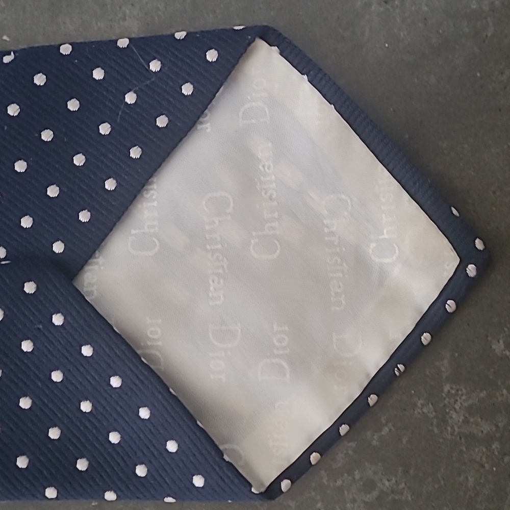 VINTAGE CHRISTIAN DIOR LOGO MONOGRAM POLKA DOT NECK TIE - Picture 4 of 7